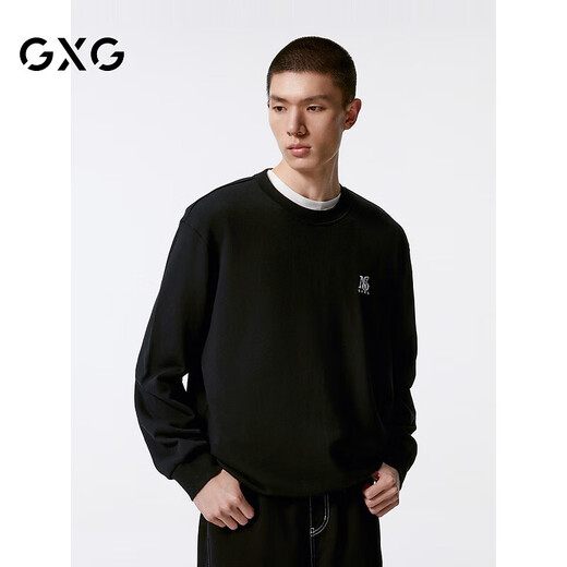 GXG men's black letter pattern round neck sweatshirt men's 24th autumn new arrival black 175/L