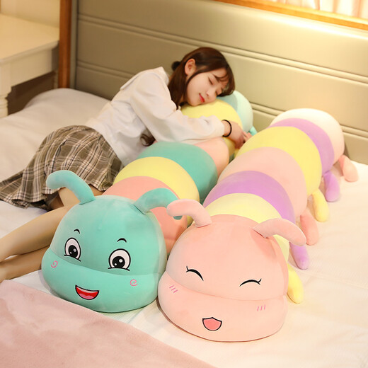 Aidoudo, mignon poupée d'oreiller Caterpillar, jouet en peluche, dort sur le lit, poupée d'écrasement des jambes, cadeau d'anniversaire de la petite amie, Green Mint Happy, version grasse dure environ 1,2 mètre de long