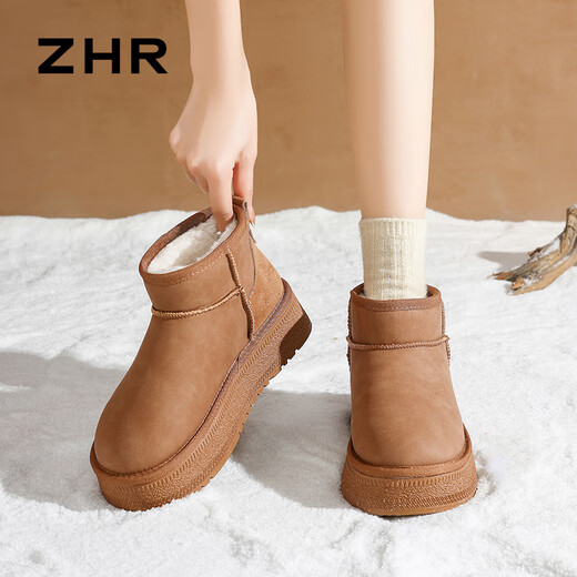 ZHR snow boots women's 2025 new winter Northeast thickened warm women's boots thick-soled versatile short boots AB50 camel 37