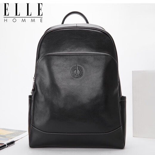 ELLE HOMME men's backpack trendy cowhide backpack casual outdoor schoolbag EA788207261 black