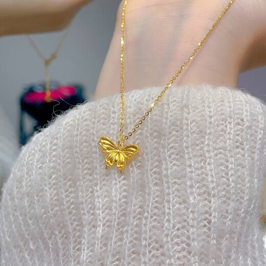 DL 1998 Fat Donglai same style 18K gold butterfly necklace 18k gold ancient filigree female yellow l gold pendant retro temperament lock brushed butterfly necklace