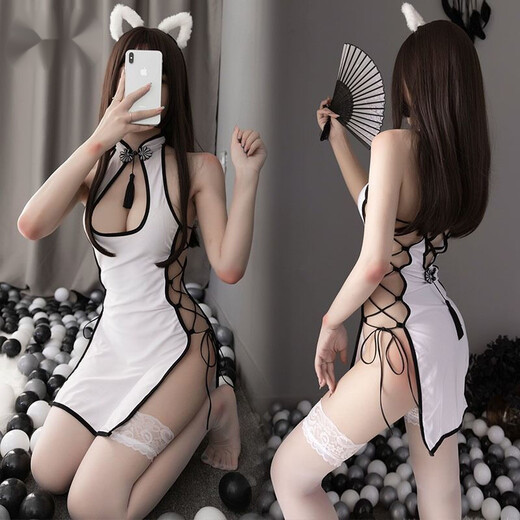 Guiruo sexy underwear jk suit SM thong alternative sexy SM maid adult bundle patent leather three black cheongsam + thong