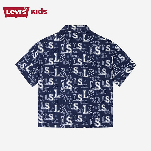 Levi's Levi's children's clothing, the same style as the mall, new summer style boys' full-print logo shirt, woven short-sleeved top, dark indigo 120/60, recommended height 110-116cm