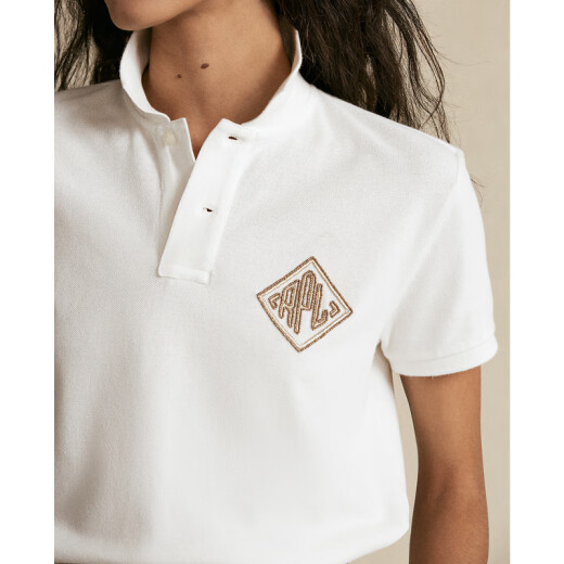 [P] Women's Classic Beaded Logo Polo Shirt RL21957100-White M