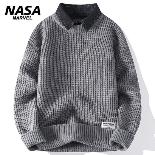 NASA Marvel adolescent le plus chaud Faux pull en deux pièces pull en tricot Sweater Men de base polyvalent
