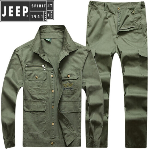 Jeep Spirit/Jeep Brand Summer Work Conjunto de ropa de algodón puro de algodón del algodón delgada de algodón delgado Ropa de la ropa del desgaste Resistente para soldador Trabajador de la ropa trabajadora del automóvil del algodón del algodón puro cintura elástica + pantalones de pies pequeños 170 (105-125Jin [Jin equivale a 0.5 kg])