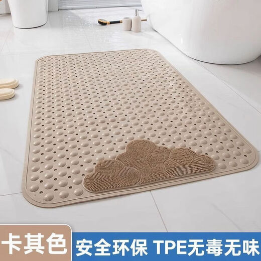 灌湘鸟浴室防滑垫老人洗澡防摔地垫按摩垫带吸盘卫浴脚垫淋浴房 嫩草绿【安全防滑/环保材质】 350*690mm-小号