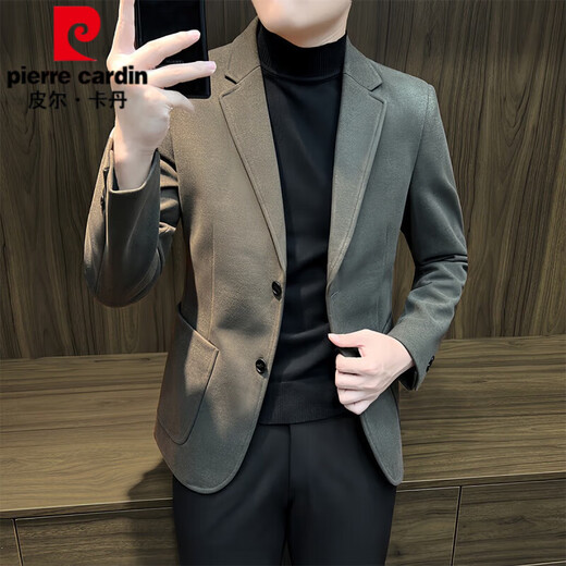 皮尔卡丹（pierre cardin）毛呢西装外套男秋冬新款2025呢子男装休闲通勤商务男士厚款西服潮 咖色【毛呢西服】 XL【115-140斤左右】