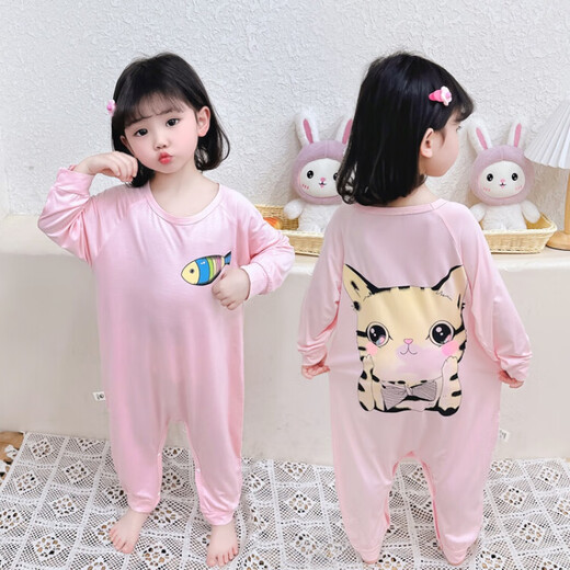 Disney (Disney) Children's Summer One-piece Pajamas Modal 1 Long Sleeve 3-year-old baby Summer Air Conditioning Suit Sleeping Bag Girls Home Clothing Pink 2 [Trendy Children Radish Rabbit One-piece] 110 Recommended height 100-110