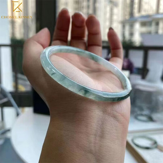 CHOMEL KINSEY Myanmar Jade Bracelet Women's Oil Green Thin Round Jade Bracelet Processed Beauty Jade Bracelet Jingle Bracelet Chinese Valentine's Day Gift Jade Bracelet Inner Diameter 58-59mm (With Appraisal Certificate)