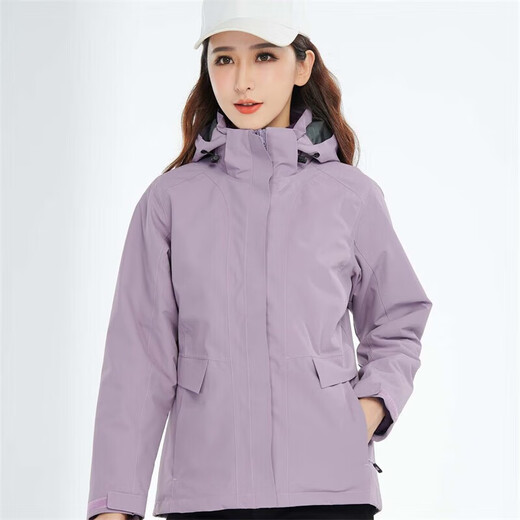 BRELRMON韩版冲锋衣女男防风户外防寒三合一保暖可拆卸滑雪登山服夹克外套 HS12805浅紫-女 S