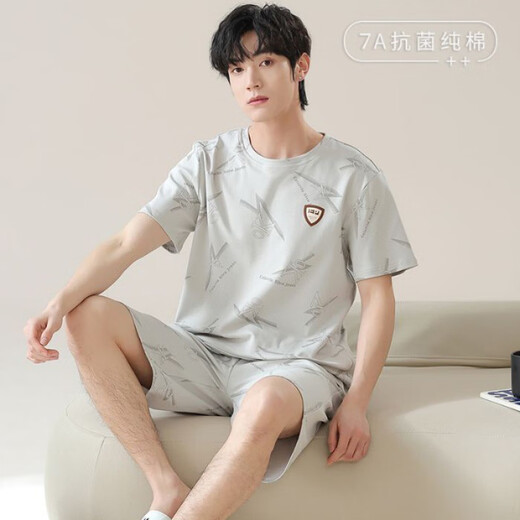 Modal 7A Antibacterial Pajamas Men's Summer Pure Cotton Short Sleeve Shorts Casual New Teen Home Clothing Set NSN13803 XL
