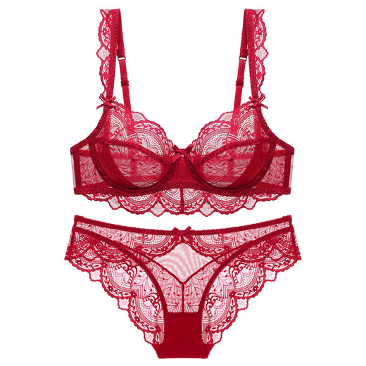 VRSZEE light luxury brand underwear women's thin push-up bra set small breast lace sexy panties temptation bikini burgundy 75B