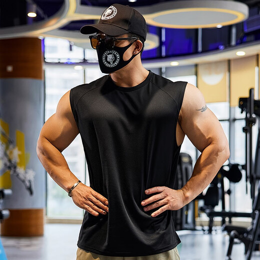 Lutielang Fitness Vest Men's Sports Loose Summer Sleeveless Quick-Drying Clothes Marathon Running Racing Training Vest Military Green L