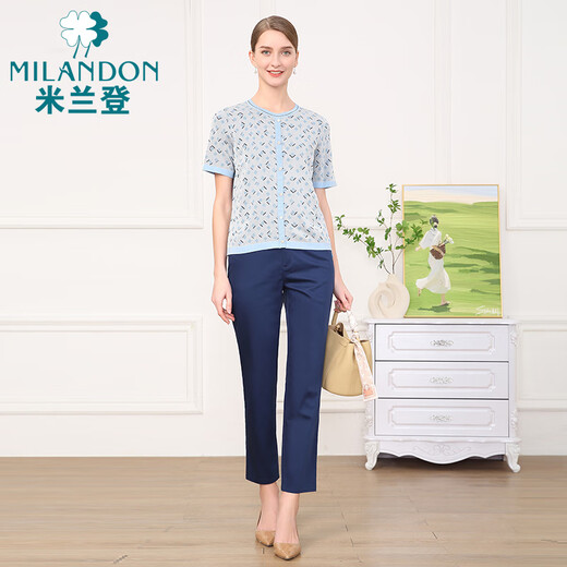 米兰登（MILANDON）2024夏季新款中老年女装妈妈装圆领格子短袖针织衫女薄款WP2W1105 玫粉花 2XL