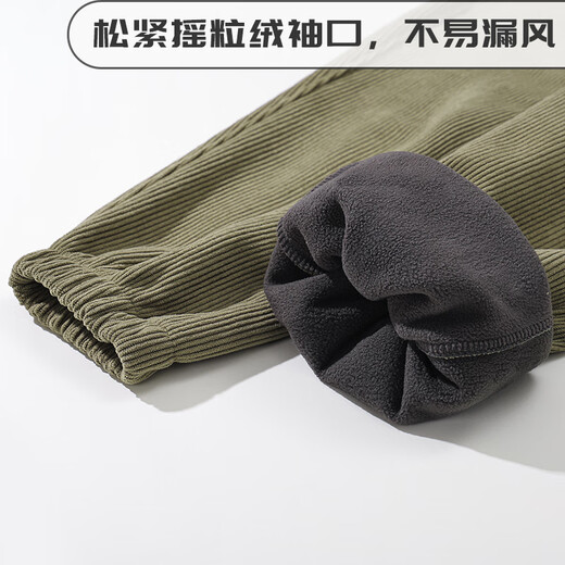 巴布豆儿童裤子秋冬季男童加绒保暖女童灯芯绒长裤时尚宽松潮流童装 卡其 130