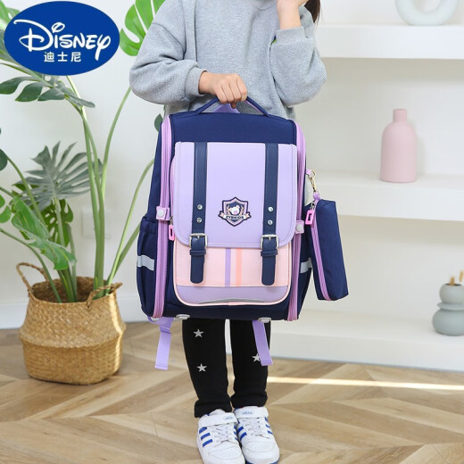 Disney's new primary school schoolbag for women, boys, grades 1-3456 British style shoulder protection and spine protection to reduce burden ultra light waterproof children 1047 taro purple recommended grades 2-6