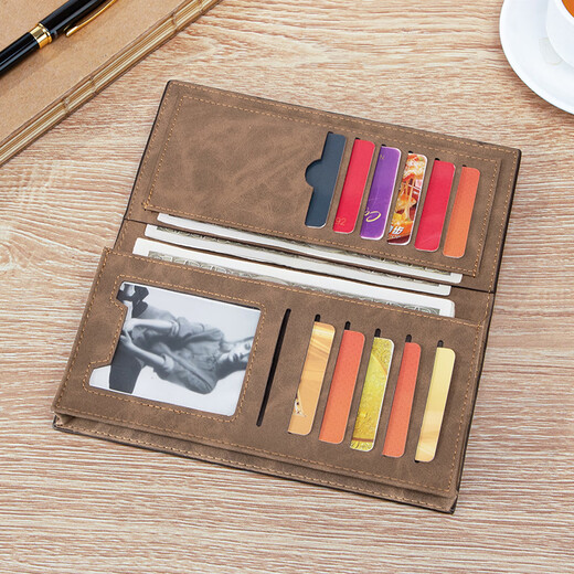 Mashalanti Wallet Mend Wallet Long Wallet 2 Fold Multi-Fonction Sac Sac pour cadeau d'anniversaire pour garçons Cadeau pratique pour le petit ami et le mari. Couleur de café - boîte cadeau