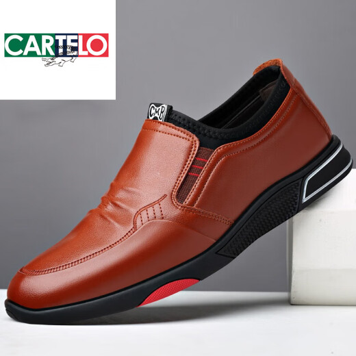 CARTELO 2025 Spring and Autumn New Men's Shoes Casual Leather Shoes Genuine Leather Cowhide Ever-Matching Sneakers Breathable Thick Sole Sole Sole Anti-Slip Trendy Shoes Black Four Seasons Shoes Number H9928 41