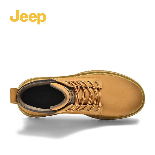 吉普（JEEP）马丁靴男春秋新款复古美式工装靴二层牛皮耐磨踢不烂大黄靴 金黄色（皮鞋码） 42 (260mm)