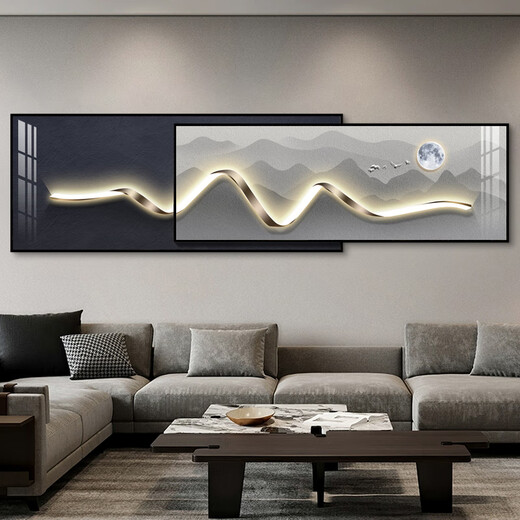 Ruishang Modern Light Luxurious Living Room Decoration Painting Simple and Atmosphere Overlay Painting High-end Abstract Sofa Background Wall Hanging Painting Minimalist Golden Years 58*140+46*140/Suitable for 3m Sofa/Crystalline Porcelain