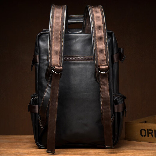 Slow Time Business Casual Leder Rucksack Pendelkopf Leder Rucksack Schoolbag Reisetasche Männer und Frauen Computertasche Schwarz schwarz
