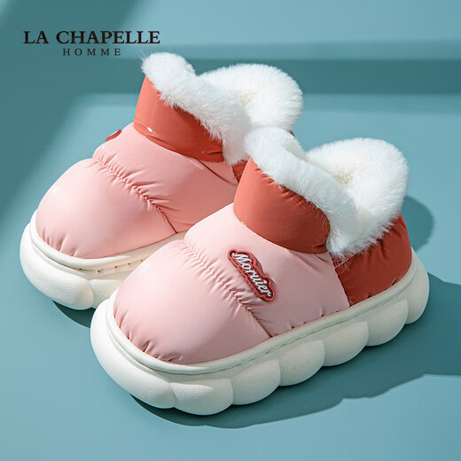 LA CHAPELLE HOMME parent-child children's indoor and outdoor home warm non-slip soft-soled plush cotton slippers 28 pink 34-35