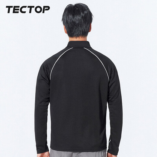 TECTOP quick-drying clothing men's outdoor stand-up collar breathable running elastic long-sleeved T-shirt reflective cycling clothing 035 men's black L