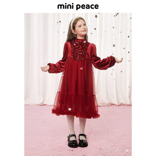 MiniPeace Children's Clothing Girls Dress FBFAF1126 Chinese Red 120cm