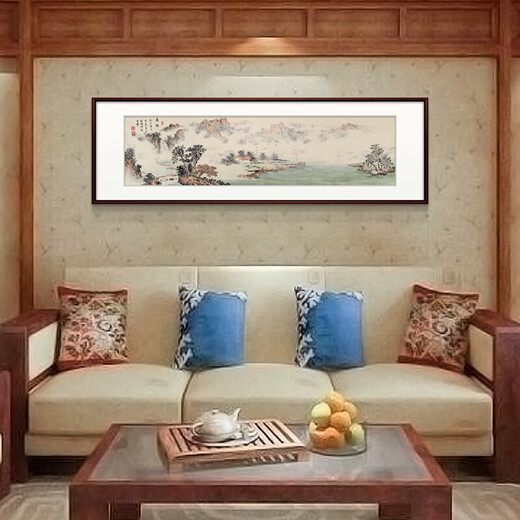 Langcaifang ink landscape painting hand-painted office study tea room living room Chinese style hanging picture framed high-end traditional Chinese painting authentic A Chenxiao framed 168*48cm (recommended)