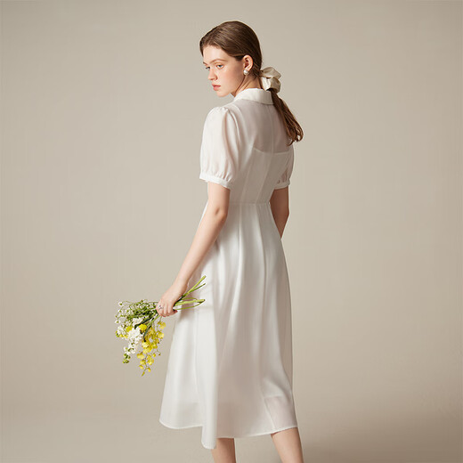 Fan Silan French age-reducing first love white skirt for women in summer 2024 new style collar dress 24FS12056 white XS