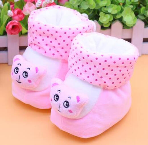 宝思源新生儿小棉鞋0-3-6个月初生儿男女宝宝软底鞋子秋冬季婴儿鞋加绒 粉色0-12个月 均码(脚长长11厘米以内)