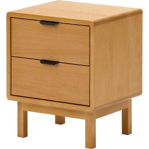 NORHOR北欧表情/中古复古风日式简约/小朴实木双抽床头柜带阻尼 黑色 现货 （无需安装开箱即用）40x35x50cm