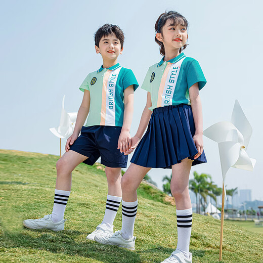 Shuttlecock Feifei Primary School Uniform Set Herbst Klassen Uniform dreiteilige Set der ersten Klasse für Kindersportbesprechungen Kindergarten Garten Kleidung Frühling und Herbst Kleidung Jungen 9196 Sommer Kurzarm + Shorts 170 cm