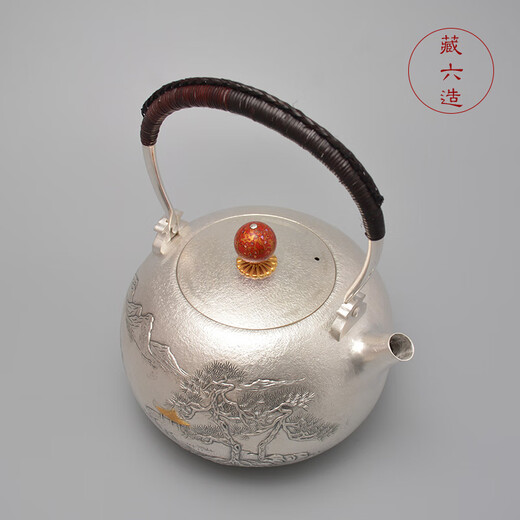 Tibetan six-made silver pot Qingjiang Songting silver pot Pure silver 999 kettle and tea kettle pure handmade high-end Japanese silver pot Qingjiang Songting 1100ml