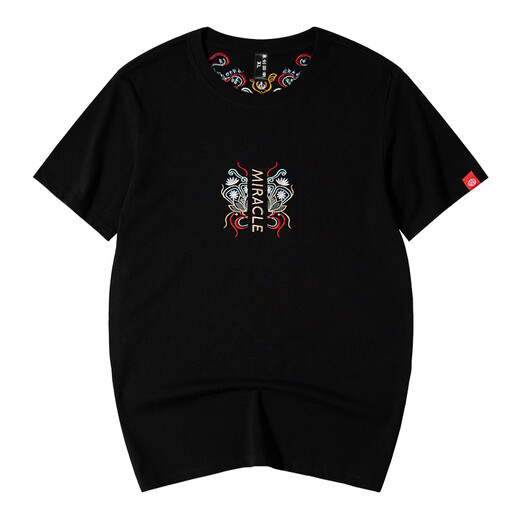 Denon Supreme kurzärmelige T-Shirt für Männer und Frauen Modemarke Sommer chinesischer Stil Phoenix Sticked Lose Kurzärmer T-Shirt T681 Schwarzer XL-Code (Empfohlen 135-155jin [Jin gleich 0,5 kg]))