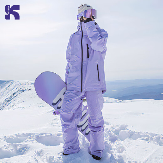 Kufeng 2024 new ski suit for men and women, outdoor waterproof single and double plate warm workwear, outdoor couple style snow suit, Aurora Purple Suit S