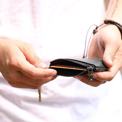 Bun Peng sheepskin zipper coin key bag Genuine sheepskin men's short small wallet Mini coin clutch for women black small size