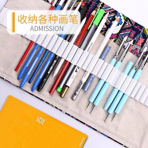素描彩铅笔帘卷笔袋大容量4872孔古风手工帆布简约高颜值文具笔袋 单萌猫咪 48孔