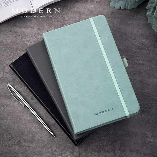 MODERN商务A5笔记本子皮面高档记事本带笔 创意手帐本 时尚会议笔记本子定制文具公司礼品企业刻字 典雅黑