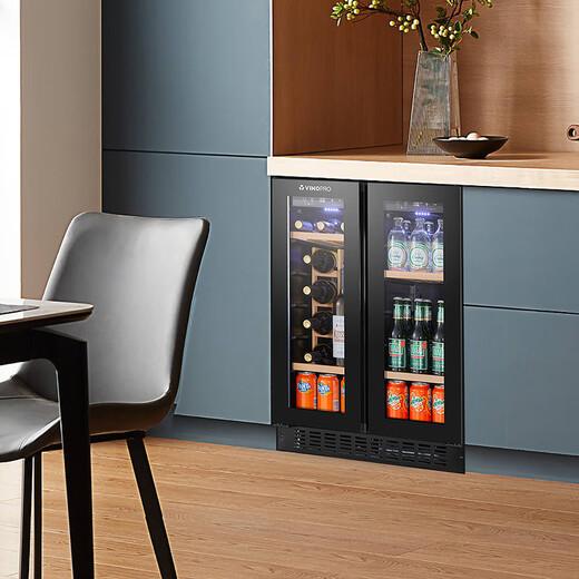VINOPROBU-96D red wine cabinet embedded slim air-cooled constant temperature tea beverage household double-door constant temperature refrigerator multi-function wine rack + ice bar 96L