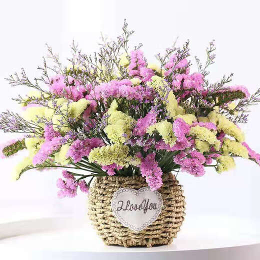 AIMAN Yunnan Flowers Dried Flower Bouquet Forget-Me-Not Lover Grass Combination Starry Gypsophila Living Room Real Flower Arrangement Home Furnishings Purple + Grass About 30 Pieces Not Excluding Flower Basket