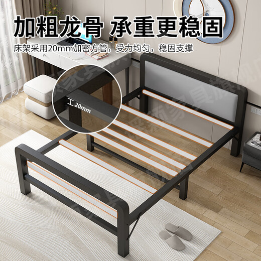 瑶颖(免安装)折叠床单人床家用午休床办公室午睡床陪护床硬板床铁床  100cm宽【软包双折+加粗框架】