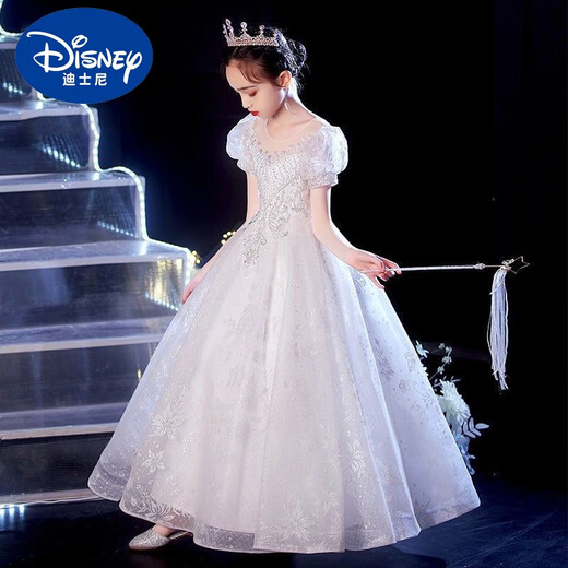 Vestido de noche de Disney Girls 2024 Nuevo princesa de alta gama Princesa Bode Flower Fiesta Fiesta de cumpleaños Show Piano Performance Disfraz White 160