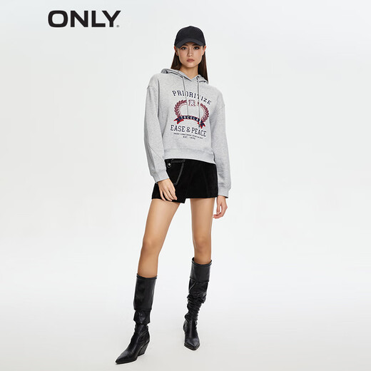 ONLY秋冬运动风连帽字母印花宽松卫衣女|12349S014 G11  浅灰花色 M 165/84A