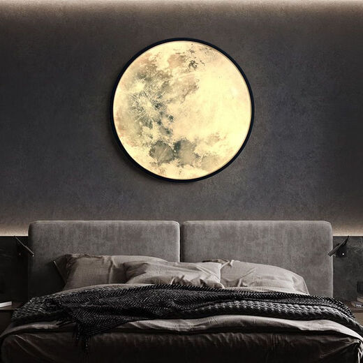 Runhuanian Moon Wall Lamp Modern Simple Bedroom Bedside Lamp Creative Corridor Aisle Lamp Living Room Background Wall Planet Mural Lamp Moon A Style 26CM Round Wall Lamp Three Color Changing