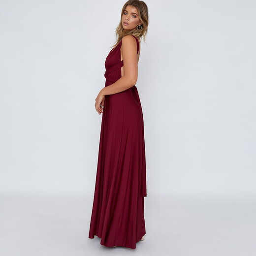 Chaomengcheng red evening dress, banquet dress, small European and American style sexy strap dress with multiple ways of wearing, grape purple, skirt length 106cm S