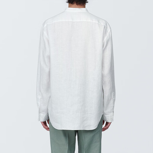 无印良品（MUJI）男式 麻 立领长袖衬衫 男士衬衣 汉麻 男装 上衣
 AC9AAA4S 白色 L (175/100A)