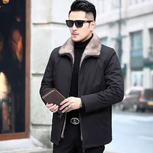 Hengyuan Xiangpai overcomes men's mink coat, full mink coat, nickel coat, large size, middle-aged and elderly thickened fur one-piece fur men's clothing, brown mink liner 2XL 131-140Jin Jin is equal to 0.5 kg
