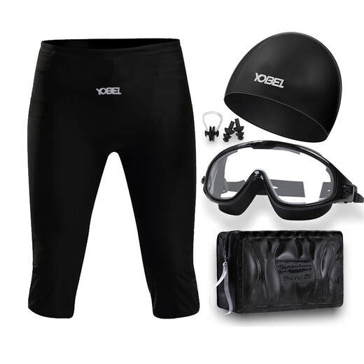 Zailou men's three-quarter swimming trunks quick-drying split knee-length flat-angle hot spring surfing slimming swimming training YP cropped swimming trunks + swimming cap + swimming goggles + earplugs and nose clip + L L